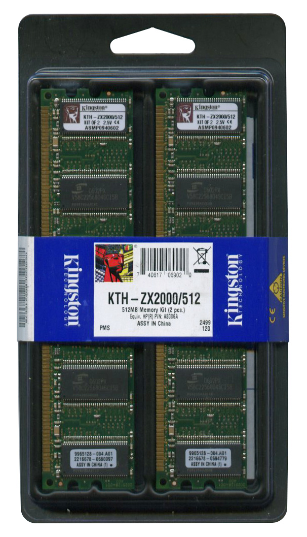 KTH-ZX2000/512 Kingston 512MB Kit (2 X 256MB) PC2100 DDR-266MHz Registered ECC CL2.5 184-Pin DIMM 2.5V Memory for HP 310480-B21; A8086A