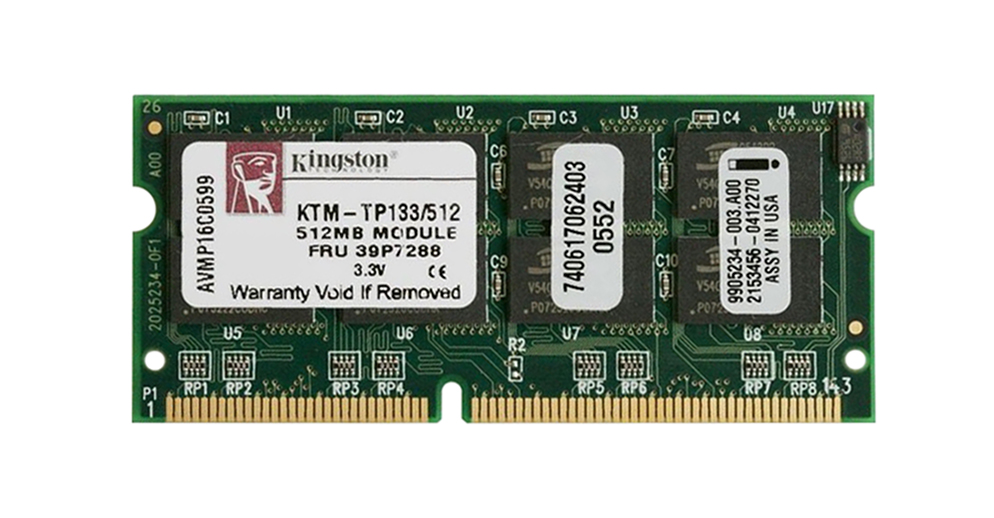KTM-TP133/512 Kingston 512MB PC133 133MHz non-ECC Unbuffered CL3 144-Pin SoDimm Memory Module for IBM 19K4656, 19K4657