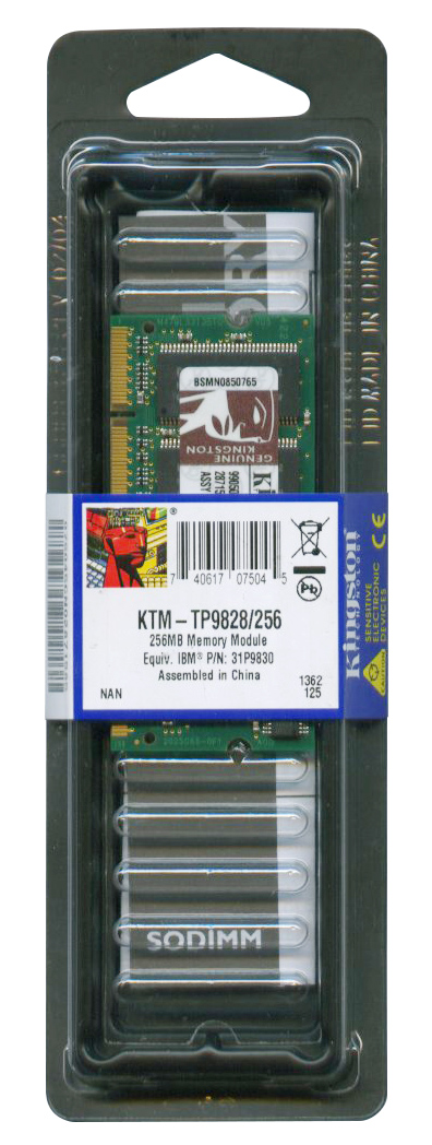 KTM-TP9828/256 Kingston 256MB PC2700 DDR-333MHz non-ECC Unbuffered CL2.5 200-Pin SoDimm Memory Module for Lenovo 31P9830, 31P9831, FRU 20R1498