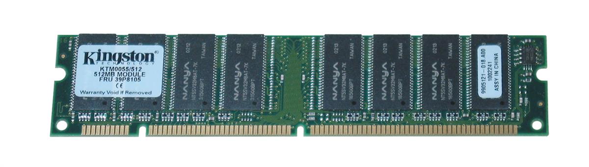 KTM0055/512 Kingston 512MB PC133 133MHz non-ECC Unbuffered CL3 168-Pin DIMM Memory Module 10K0061, 10K0062, FRU 39P8105