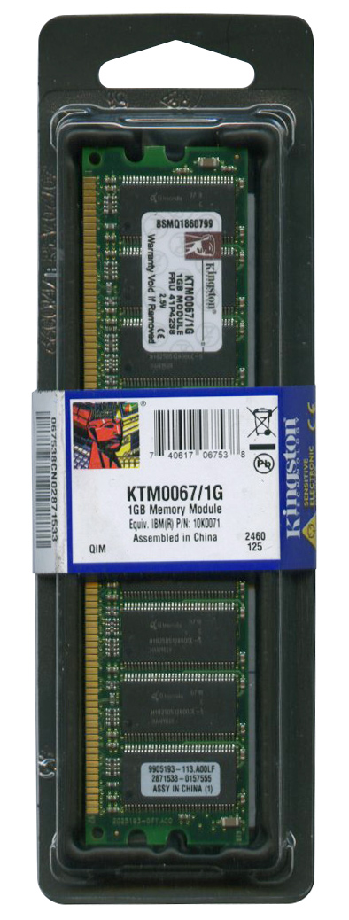 KTM0067/1G Kingston 1GB PC2100 DDR-266MHz ECC Unbuffered CL2.5 184-Pin DIMM Memory Module for IBM W/S