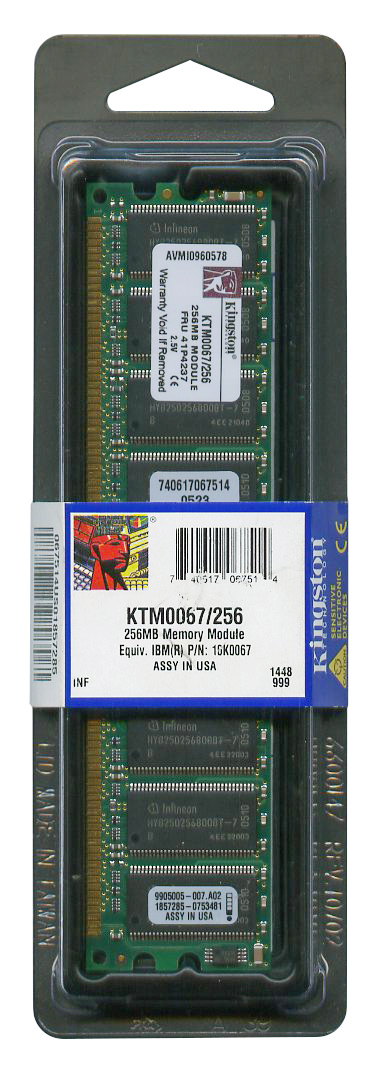 KTM0067/256 Kingston 256MB PC2100 DDR-266MHz ECC Unbuffered CL2.5 184-Pin DIMM Memory Module for IBM 10K0067; 10K0068; FRU 41P4237