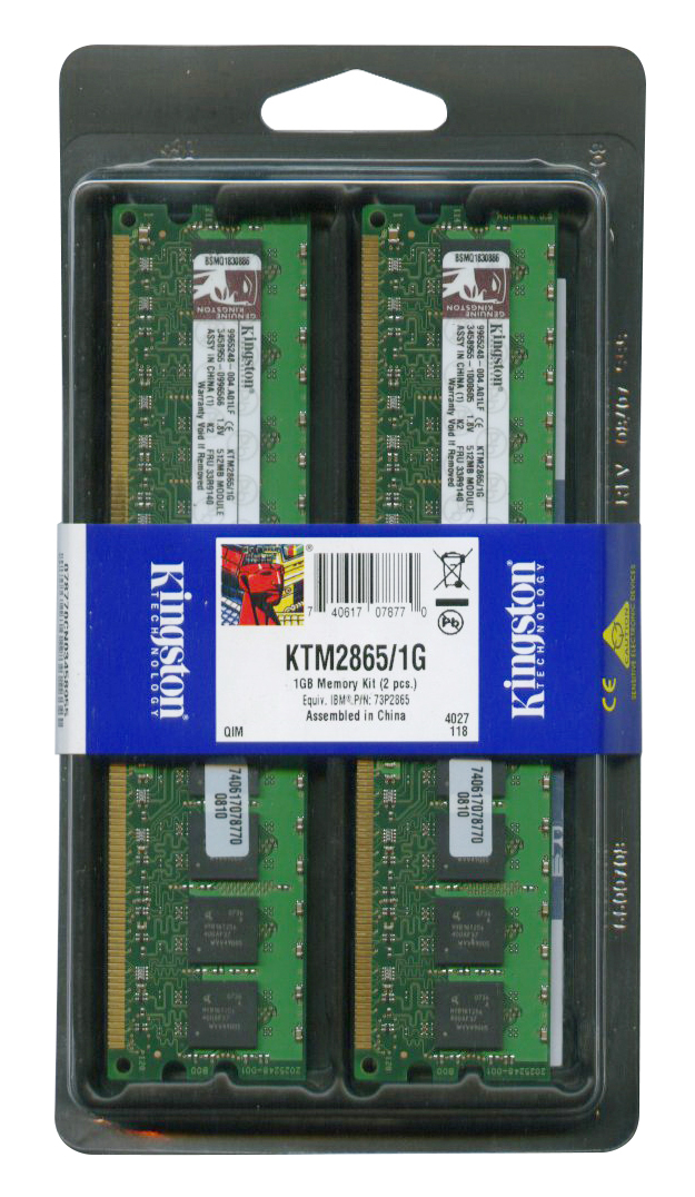 KTM2865/1G Kingston 1GB Kit (2 X 512MB) PC2-3200 DDR2-400MHz ECC Registered CL3 240-Pin DIMM Single Rank Memory (Chipkill) for IBM