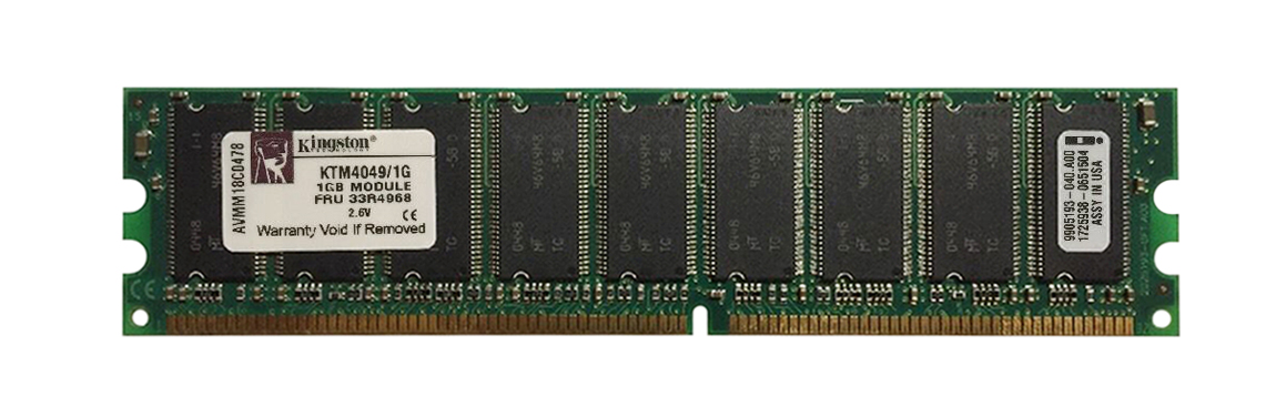 KTM4049/1G Kingston 1GB PC3200 DDR-400MHz ECC Unbuffered CL2.5 184-Pin DIMM Memory Module for IBM 06P4051, FRU 33R4968