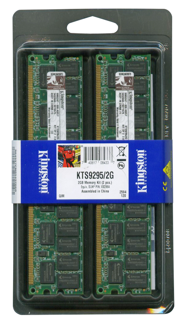 KTS9295/2G Kingston 2GB Kit (2 X 1GB) PC3200 DDR-400MHz Registered ECC CL3 184-Pin DIMM 2.5V Memory for Sun X9296A