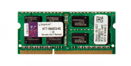 KTT1066D3/4G Kingston 4GB PC3-8500 DDR3-1066MHz non-ECC Unbuffered CL7 204-Pin SoDimm Dual Rank Memory Module
