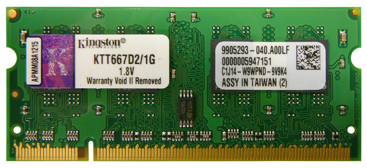 KTT667D2/1G Kingston 1GB PC2-5300 DDR2-667MHz non-ECC Unbuffered CL5 200-Pin SoDimm Dual Rank Memory Module for Toshiba