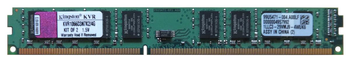 KVR1066D3N7K2/4G Kingston 4GB Kit (2 X 2GB) PC3-8500 DDR3-1066MHz non-ECC Unbuffered CL7 240-Pin DIMM Dual Rank Memory