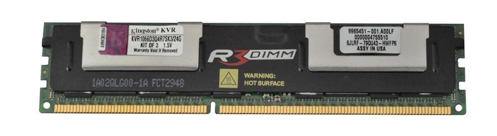 KVR1066D3Q4R7SK3/24G Kingston 24GB Kit (3 X 8GB) PC3-8500 DDR3-1066MHz ECC Registered CL7 240-Pin DIMM Quad Rank x4 Memory (Kit of 3) with Thermal Sensor