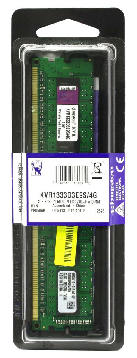 KVR1333D3E9S/4G Kingston 4GB PC3-10600 DDR3-1333MHz ECC Unbuffered CL9 240-Pin DIMM Dual Rank Memory Module