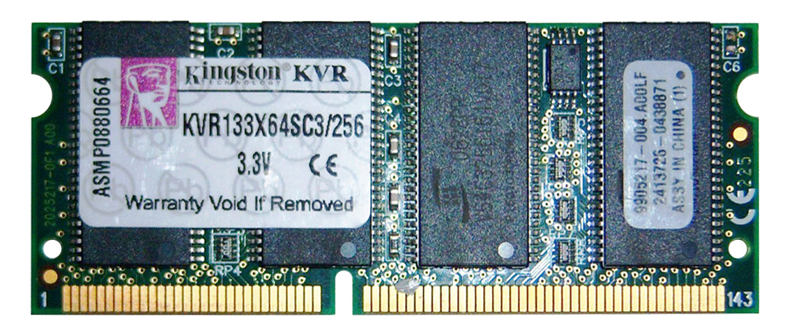 KVR133X64SC3/256 Kingston 256MB PC133 133MHz non-ECC Unbuffered CL3 144-Pin SoDimm Memory Module