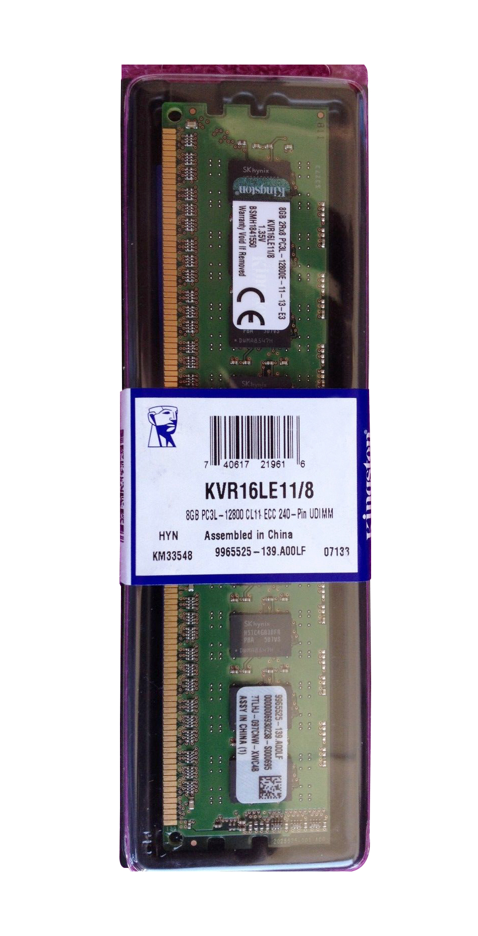 KVR16LE11/8 Kingston 8GB PC3-12800 DDR3-1600MHz ECC Unbuffered CL11 240-Pin DIMM 1.35V Low Voltage Dual Rank x8 Memory Module w/TS