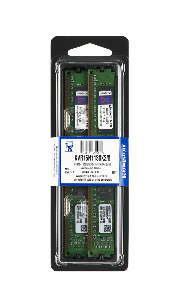 KVR16N11S8K2/8 Kingston 8GB Kit (2 X 4GB) PC3-12800 DDR3-1600MHz non-ECC Unbuffered CL11 240-Pin DIMM Single Rank x8 Memory