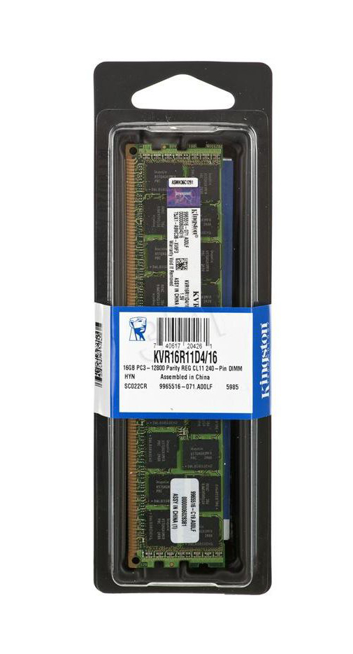 KVR16R11D4/16 Kingston 16GB PC3-12800 DDR3-1600MHz ECC Registered CL11 240-Pin DIMM Dual Rank x4 Memory Module
