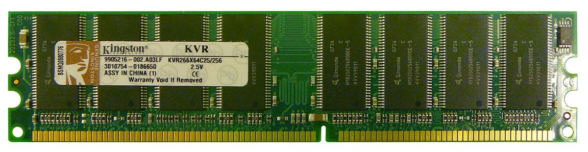 KVR266X64C25/256 Kingston 256MB PC2100 DDR-266MHz non-ECC Unbuffered CL2.5 184-Pin DIMM 2.5V Memory Module