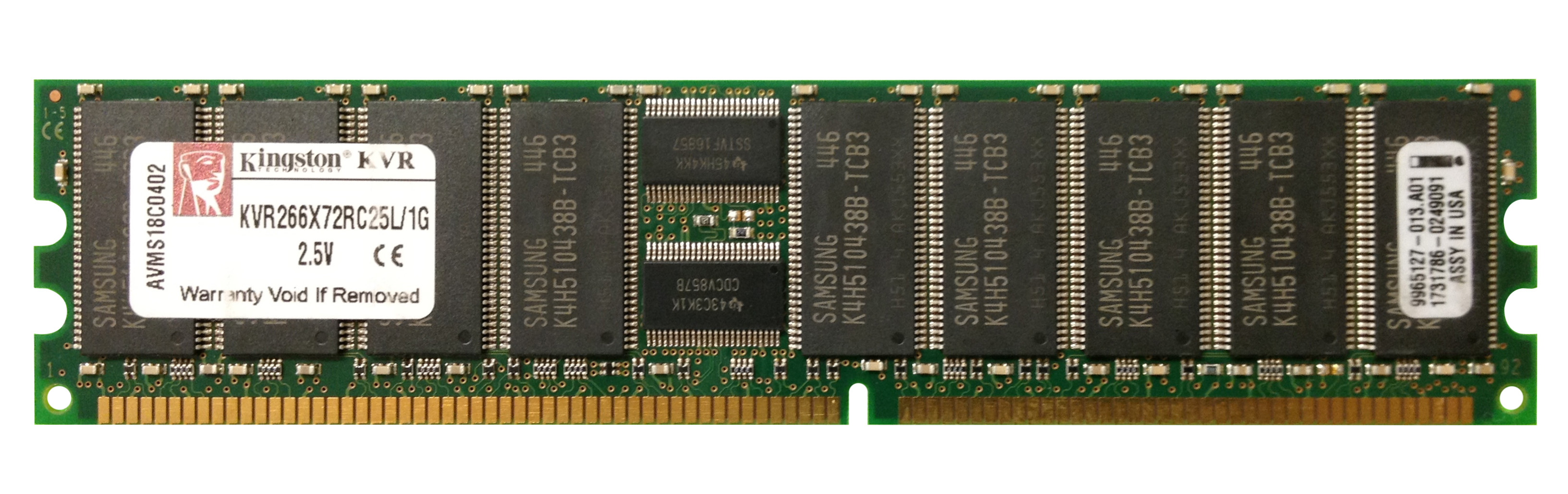 KVR266X72RC25L/1G Kingston 1GB PC2100 DDR-266MHz Registered ECC CL2.5 184-Pin DIMM 2.5V Memory Module