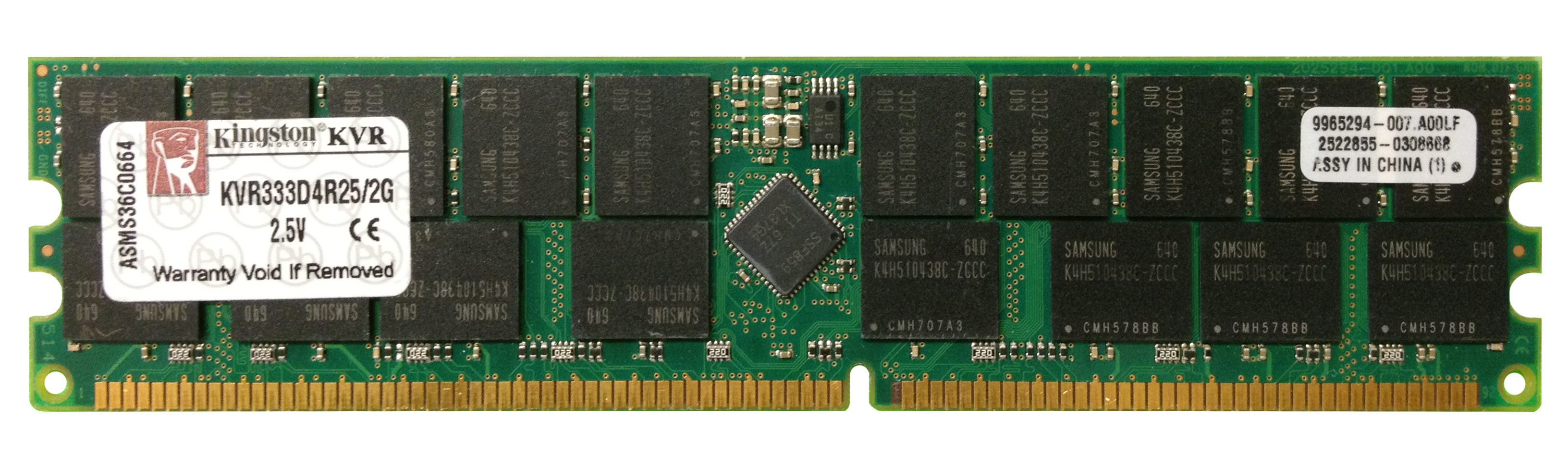 KVR333D4R25/2G Kingston 2GB PC2700 DDR-333MHz Registered ECC CL2.5 184-Pin DIMM 2.5V Dual Rank x4 Memory Module