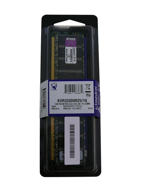 KVR333D8R25/1G Kingston 1GB PC2700 DDR-333MHz Registered ECC CL2.5 184-Pin DIMM 2.5V Dual Rank, x8 Memory Module