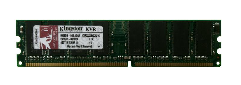 KVR333X64C25/1G Kingston 1GB PC2700 DDR-333MHz non-ECC Unbuffered CL2.5 184-Pin DIMM 2.5V Memory Module
