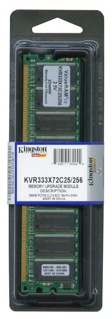 KVR333X72C25/256 Kingston 256MB PC2700 DDR-333MHz ECC Unbuffered CL2.5 184-Pin DIMM Memory Module