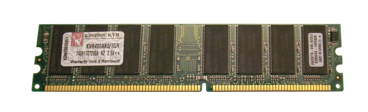 KVR400AK2/1GR Kingston 1GB Kit (2 X 512MB) PC3200 DDR-400MHz non-ECC Unbuffered CL3 184-Pin DIMM Memory