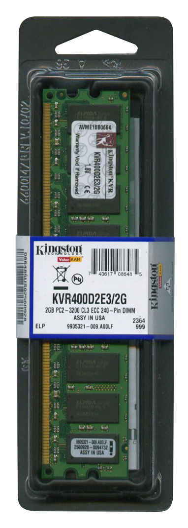 KVR400D2E3/2G Kingston 2GB PC2-3200 DDR2-400MHz ECC Unbuffered CL3 240-Pin DIMM Memory Module