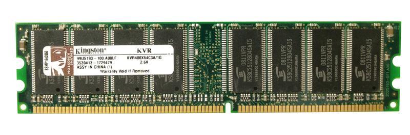 KVR400X64C3A/1G Kingston 1GB PC3200 DDR-400MHz non-ECC Unbuffered CL3 184-Pin DIMM Memory Module