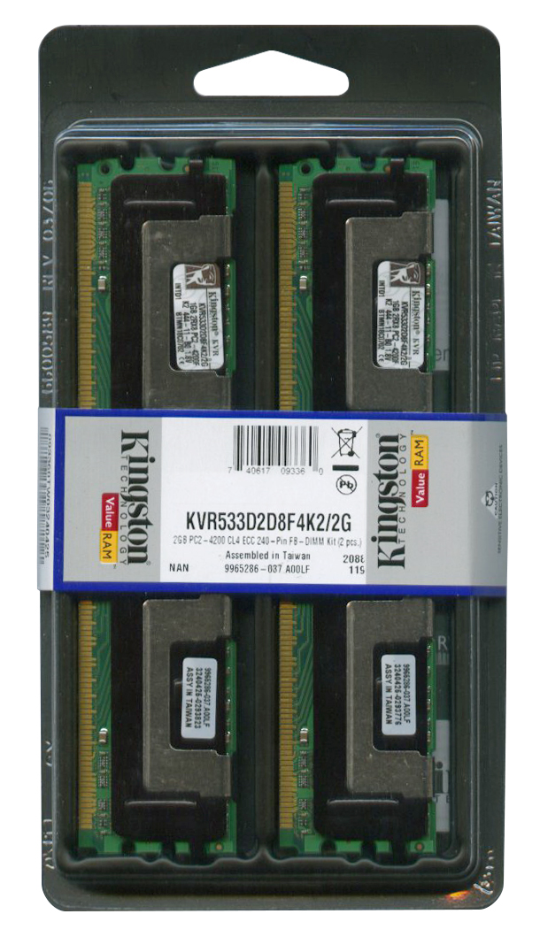 KVR533D2D8F4K2/2G Kingston 2GB Kit (2 X 1GB) PC2-4200 DDR2-533MHz ECC Fully Buffered CL4 240-Pin DIMM Memory