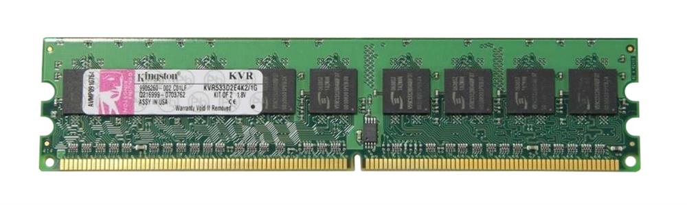KVR533D2E4K2/1G Kingston 1GB Kit (2 X 512MB) PC2-4200 DDR2-533MHz ECC Unbuffered CL4 240-Pin DIMM Memory
