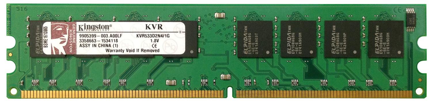 KVR533D2N4/1G Kingston 1GB PC2-4200 DDR2-533MHz non-ECC Unbuffered CL4 240-Pin DIMM Memory Module