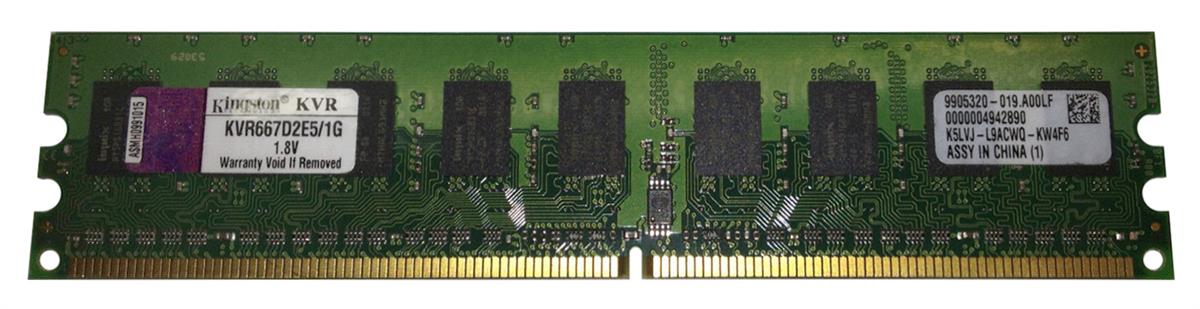 KVR667D2E5/1G Kingston 1GB PC2-5300 DDR2-667MHz ECC Unbuffered CL5 240-Pin DIMM Dual Rank Memory Module