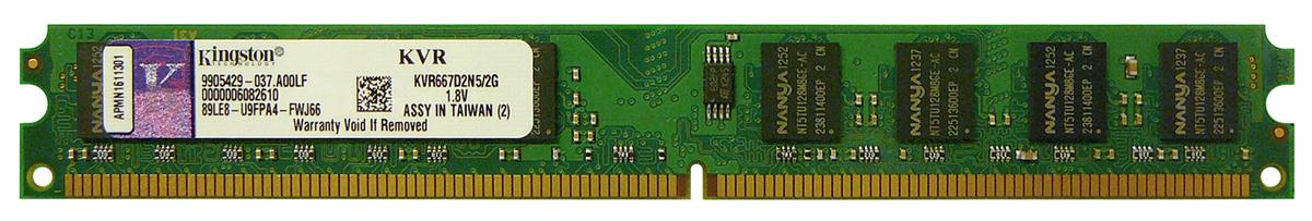 KVR667D2N5/2G Kingston 2GB PC2-5300 DDR2-667MHz non-ECC Unbuffered CL5 240-Pin DIMM Dual Rank Memory Module