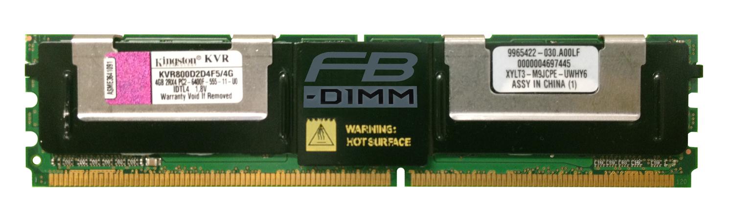KVR800D2D4F5/4G Kingston 4GB PC2-6400 DDR2-800MHz ECC Fully Buffered CL5 240-Pin DIMM Dual Rank x4 Memory Module