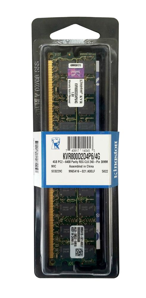 KVR800D2D4P6/4G Kingston 4GB PC2-6400 DDR2-800MHz ECC Registered CL6 240-Pin DIMM Dual Rank x4 Memory Module