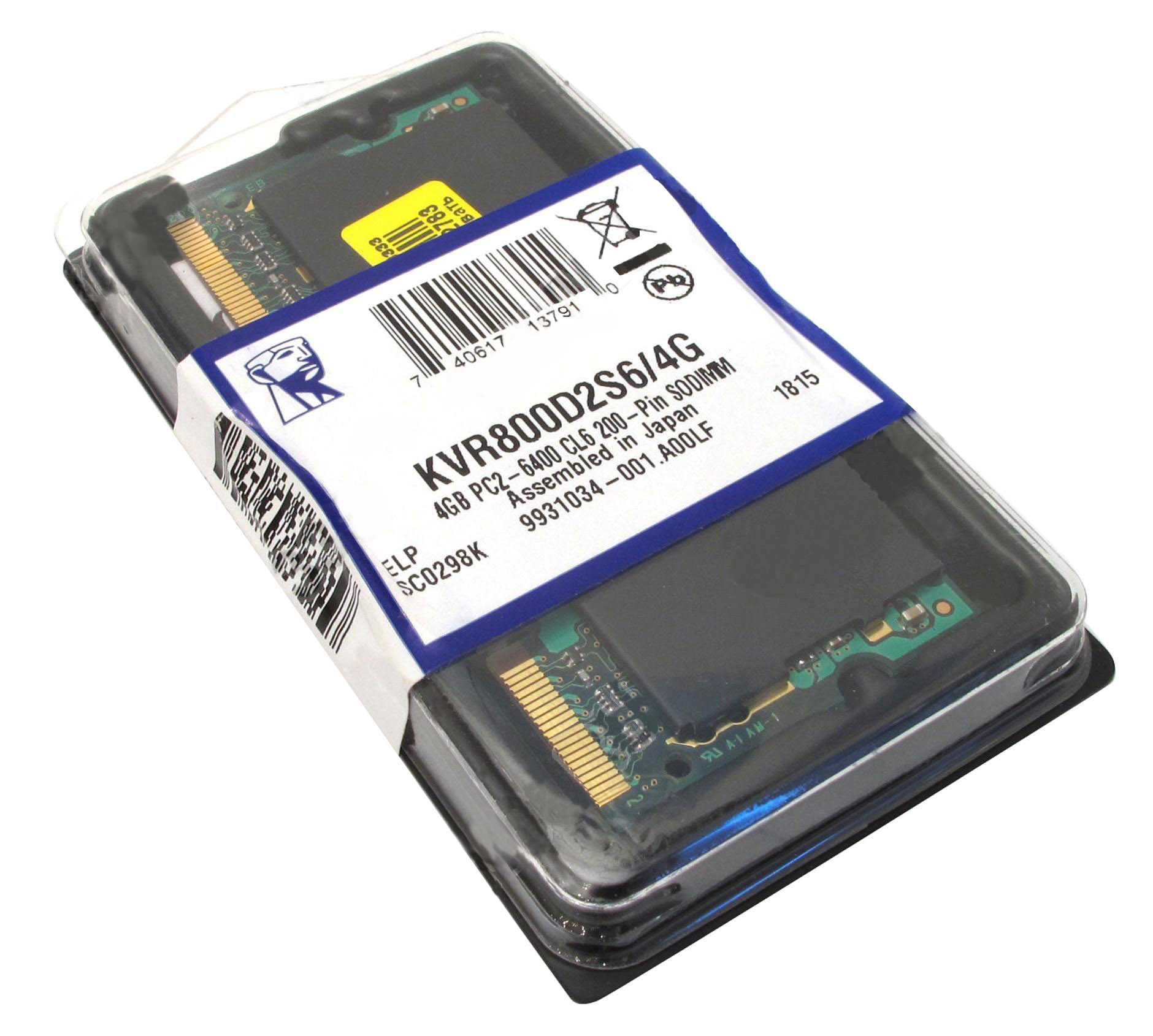 KVR800D2S6/4G Kingston 4GB PC2-6400 DDR2-800MHz non-ECC Unbuffered CL6 200-Pin SoDimm Dual Rank Memory Module