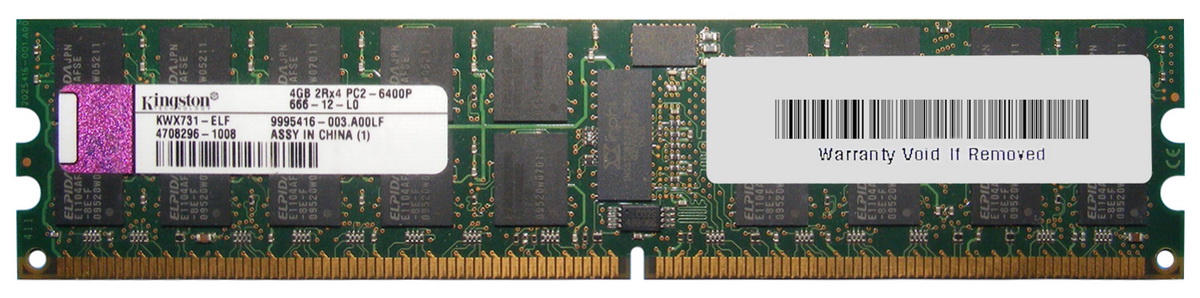 KWX731-ELF Kingston 4GB PC2-6400 DDR2-800MHZ ECC Registered CL6 240-Pin DIMM Dual Rank x4 Memory Module