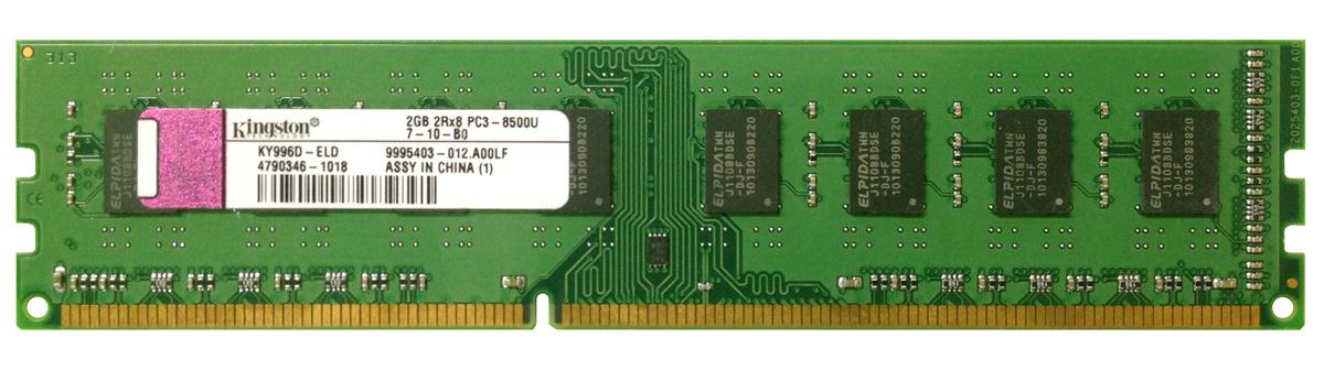 KY996D-ELD Kingston 2GB PC3-8500 DDR3-1066MHz non-ECC Unbuffered CL7 240-Pin DIMM Dual Rank Memory Module