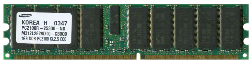 M312L2828DT0-CB0Q0 Samsung 1GB PC2100 DDR-266MHz Registered ECC CL2.5 184-Pin DIMM 2.5V Memory Module