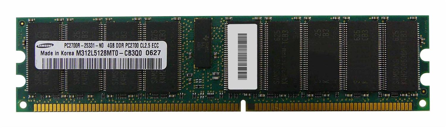 M312L5128MT0-CB3Q0 Samsung 4GB PC2700 DDR-333MHz Registered ECC CL2.5 184-Pin DIMM 2.5V Quad Rank Memory Module