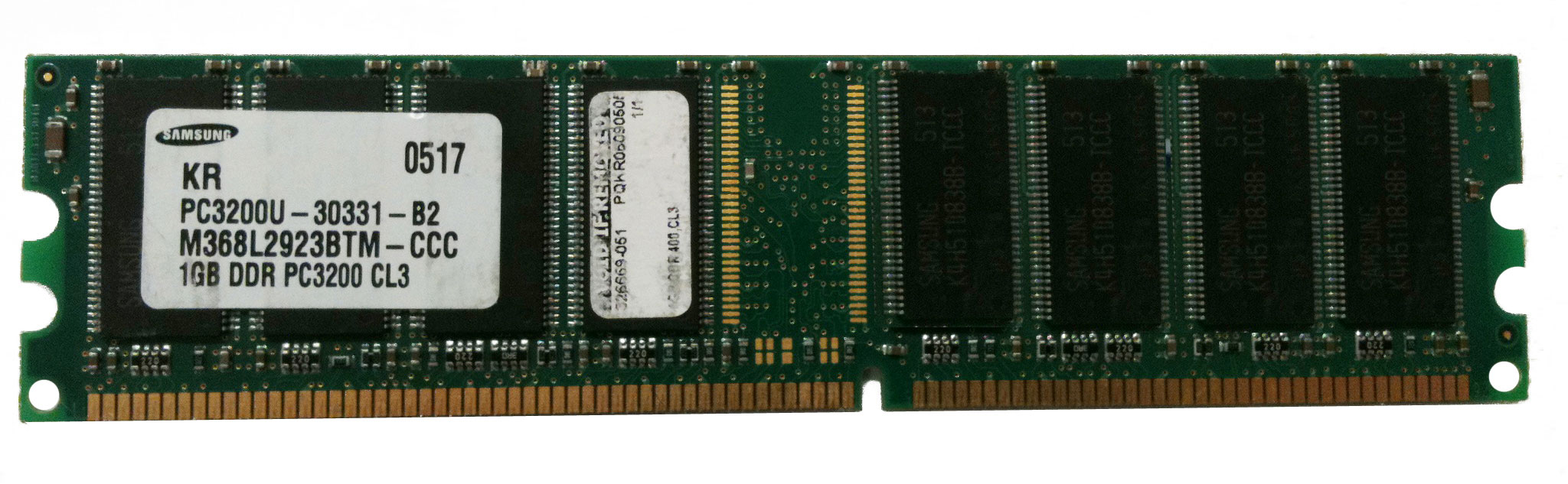 M368L2923BTM-CCC Samsung 1GB PC3200 DDR-400MHz non-ECC Unbuffered CL3 184-Pin DIMM Memory Module