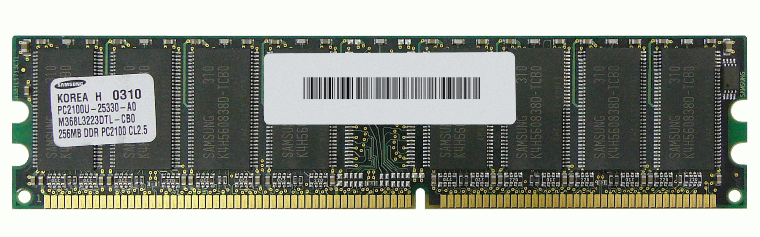 M368L3223DTL-CB0 Samsung 256MB PC2100 DDR-266MHz non-ECC Unbuffered CL2.5 184-Pin DIMM 2.5V Memory Module