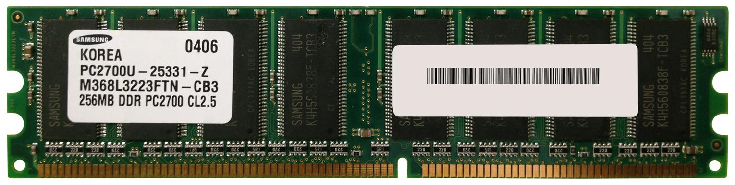 M368L3223FTN-CB3 Samsung 256MB PC2700 DDR-333MHz non-ECC Unbuffered CL2.5 184-Pin DIMM 2.5V Memory Module