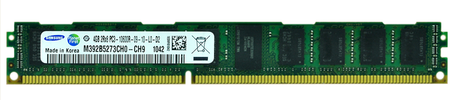 M392B5273CH0-CH9 Samsung 4GB PC3-10600 DDR3-1333MHz ECC Registered CL9 240-Pin DIMM Very Low Profile (VLP) Dual Rank Memory Module