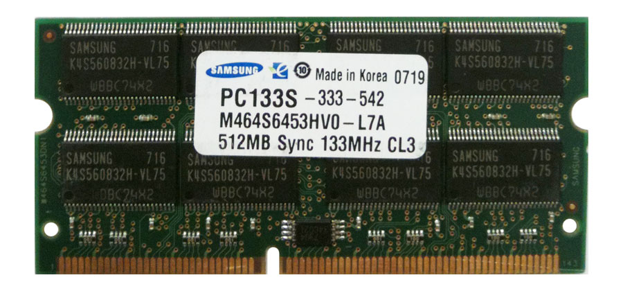 M464S6453HV0-L7A Samsung 512MB PC133 133MHz non-ECC Unbuffered CL3 144-Pin SoDimm Memory Module