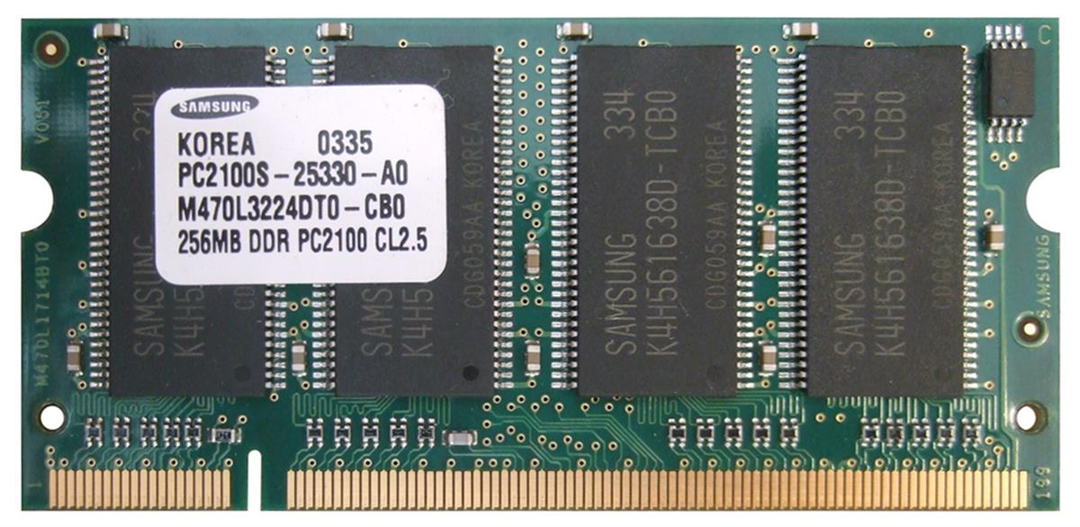 M470L3224DT0-CB0 Samsung 256MB PC2100 DDR-266MHz non-ECC Unubffered CL2.5 200-Pin SoDimm Memory Module
