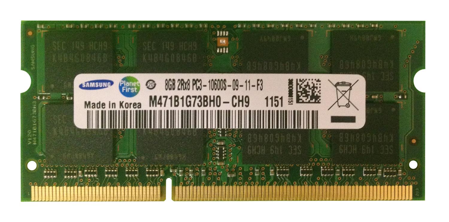 M471B1G73BH0-CH9 Samsung 8GB PC3-10600 DDR3-1333MHz non-ECC Unbuffered CL9 204-Pin SoDimm Dual Rank Memory Module