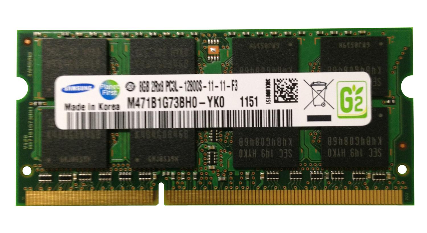 M471B1G73BH0-YK0 Samsung 8GB PC3-12800 DDR3-1600MHz non-ECC Unbuffered CL11 204-Pin SoDimm 1.35V Low Voltage Dual Rank Memory Module