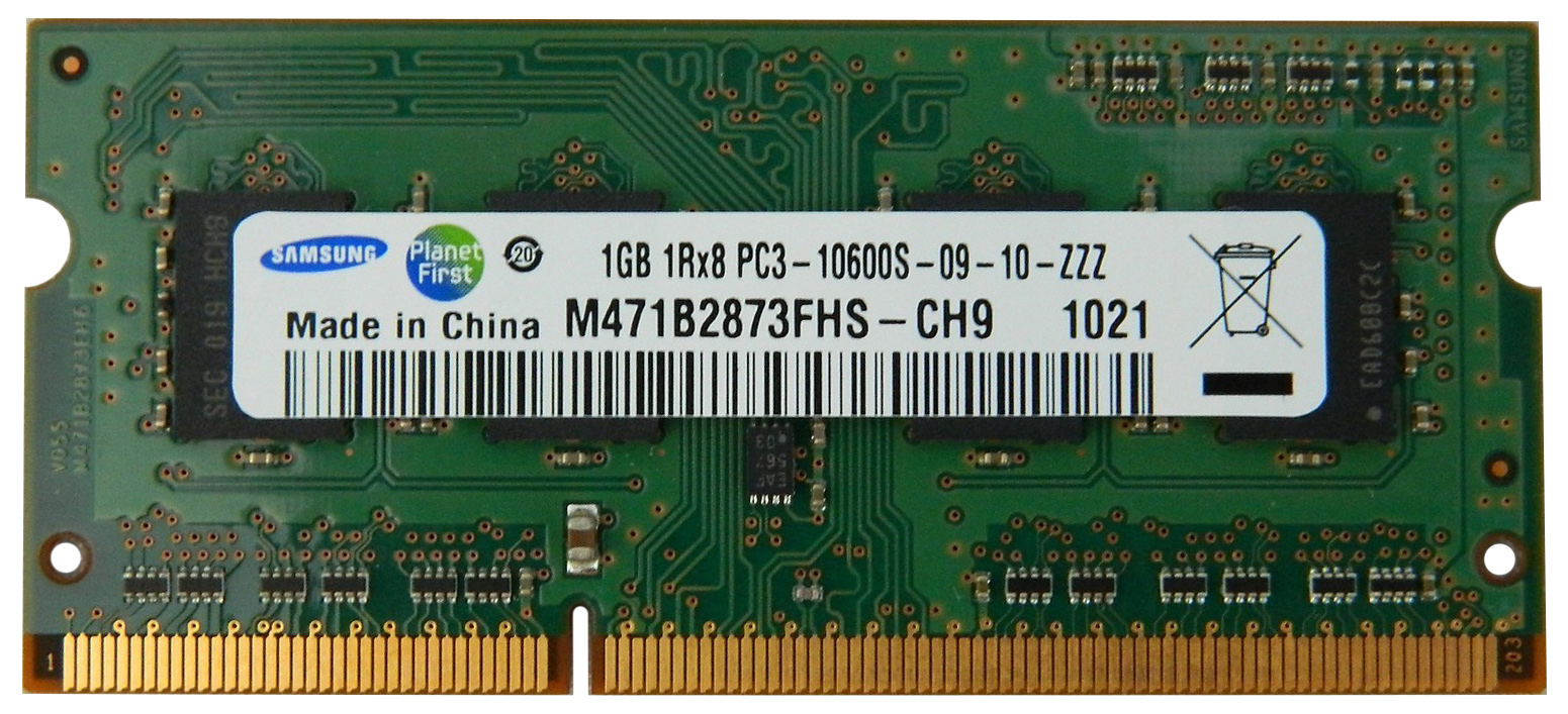 M471B2873FHS-CH9 Samsung 1GB PC3-10600 DDR3-1333MHz non-ECC Unbuffered CL9 204-Pin SoDimm Single Rank Memory Module