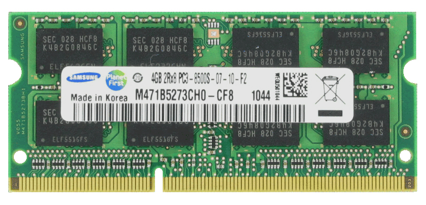 M471B5273CH0-CF8 Samsung 4GB PC3-8500 DDR3-1066MHz non-ECC Unbuffered CL7 204-Pin SoDimm Dual Rank Memory Module