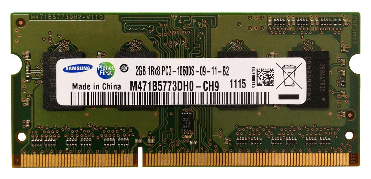 M471B5773DH0-CH9 Samsung 2GB PC3-10600 DDR3-1333MHz non-ECC Unbuffered CL9 204-Pin SoDimm Single Rank Memory Module